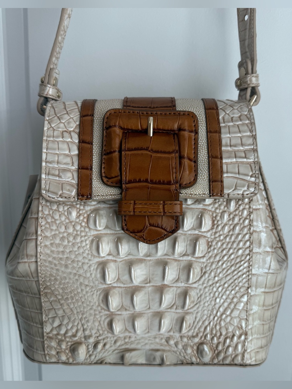 Brahmin Margo Shoulder Bag Crossbody Ivory Helm Leather $365